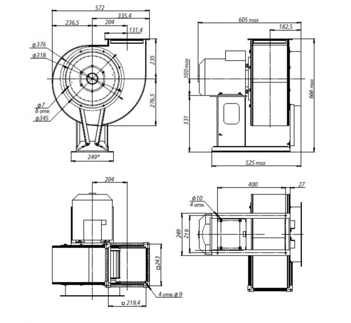 Вентилятор радиальный ВЦ 14-46 (ВР-280-46) №3,15 (1,5кВт/1500об) Среднего давления