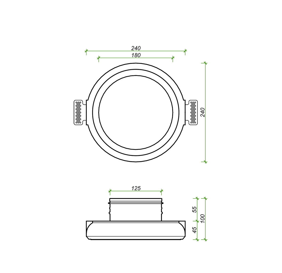 Диффузор под покраску скрытого монтажа SECRET RING 125/150 с приточно-вытяжным вентилятором